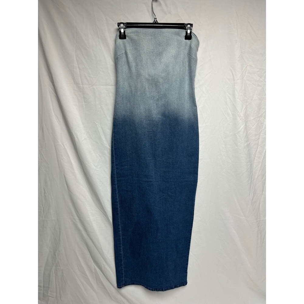 Forever 21 Ombre Denim Strapless Midi Tube Dress Blue Gradient Womens Size M NWT
